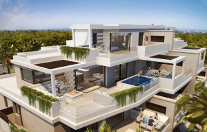 Modern style, boutique style, small scale, new development, luxury modern apartments penthouses and townhouses Estepona, frontline beach, New Golden Mile Estepona, Estepona Living 